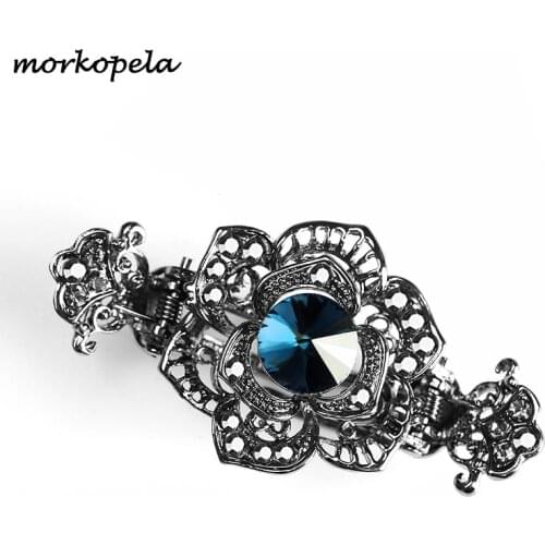 Morkopela Crystal Flower Hair Clip Rhinestone Hair Claw Crab Women Banquet Luxury Hair Accessories Gift