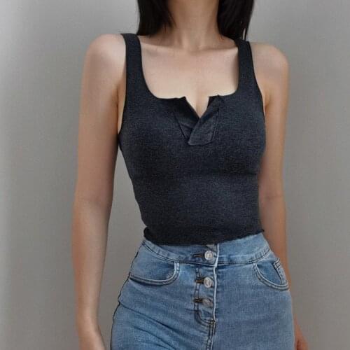 WOMENGAGA Korean Slim-fit Open U-neck Wooden Ears Edge Tank Tops 2021 Backless Sexy Summer Top Women 6QAX