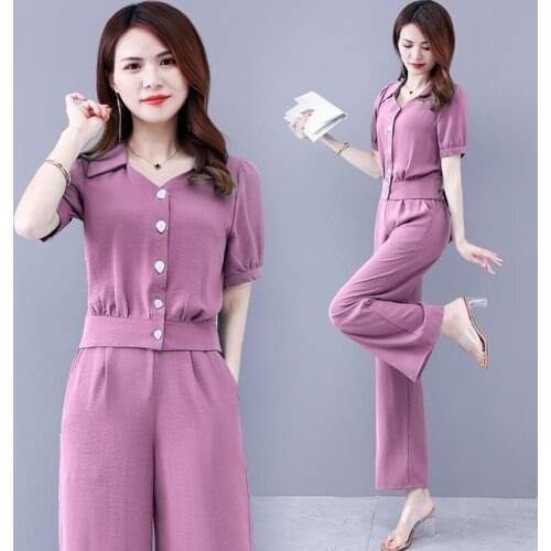 Women Suit 2021 Summer New Fashion Foreign Style Goddess Crop Top Wide Leg Pants 2 Piece Sets Casual Club Outfits V-Neck Blouses