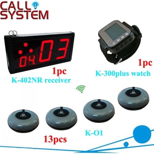 1 display K-402NR with 13 bell buzzer 1 clock watch receiver Wireless waiter call pager system
