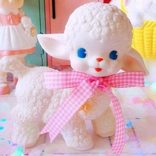 1pc Kawaii Lamb Action Figures Adorable Sheep Toys Showa Bow Sheep Girl Sweet Heart Decoration Gift Cute Rubber Lamb Toy