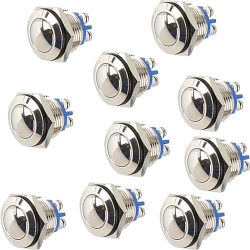 10Pcs 12mm Starter Horn Momentary Push Button Stainless Steel Metal Switch