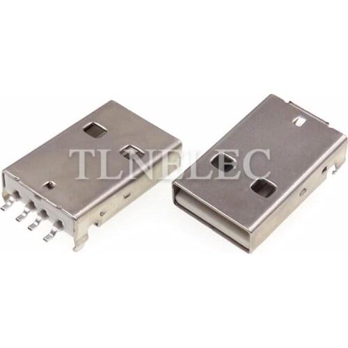 10pcs USB 2.0 Type A Male Plug Socket Connector 180 Degree SMT High Temperature Resistance Interface Port Jack 4 Pins