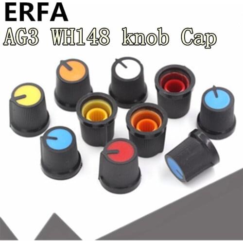 1000pcs WH148 Potentiometer Switch knob Cap Plastic Knob Plum Handle 15X17mm AG3 Handle 6MM BLACK RED YELLOW ORANGE WHITE