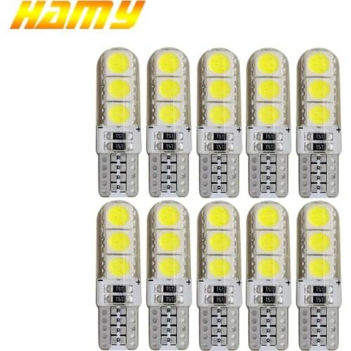 10x W5W T10 Car Signal LED Bulb COB Interior Light 12V Super Bright White Auto Reading Wedge Side License Plate Lamp 6SMD White