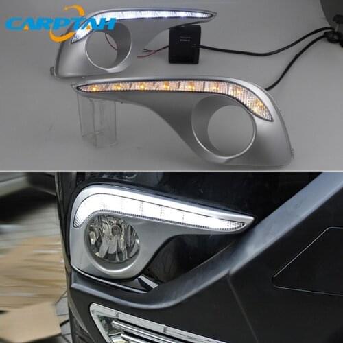 12V Car LED DRL Daylihgts For Toyota Highlander 2012 2013 2014 Yellow Turn Signal Daytime Running Lights Auto Fog Lamp