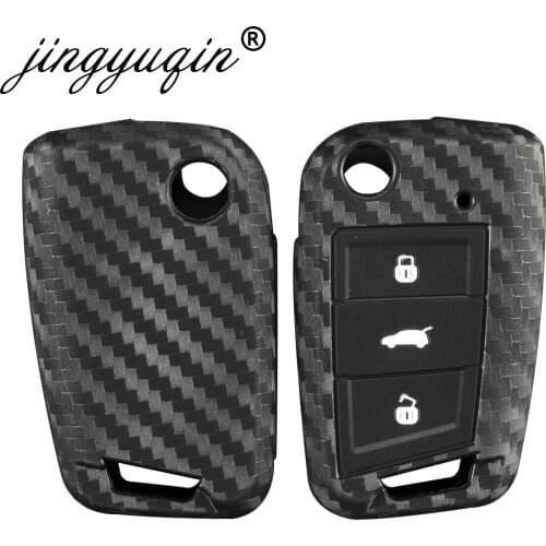 Jingyuqin 20pcs Carbon Silicone Key Cover Case For VW Polo Golf 7 Tiguan Skoda Octavia Karoq SEAT Ateca Leon Ibiza 2015-2019