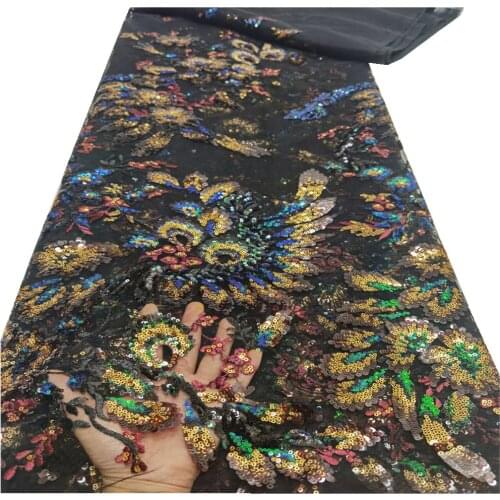2021 High Quality French Nigerian Sequins Net African Tulle Mesh Lace Fabric For Dress 5 Yards/Lot FJ-215