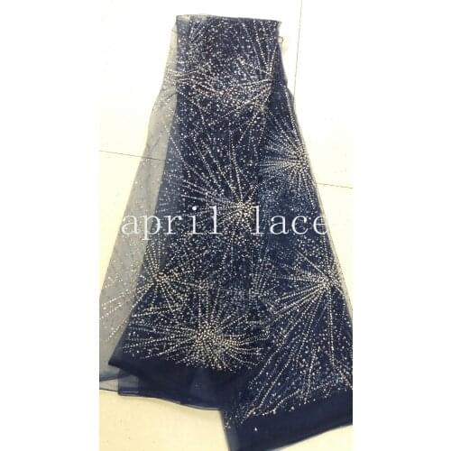 5yards HL004 navy blue silver glued sparkle glitter mesh net tulle lace fabric for india african sawing /evening dress