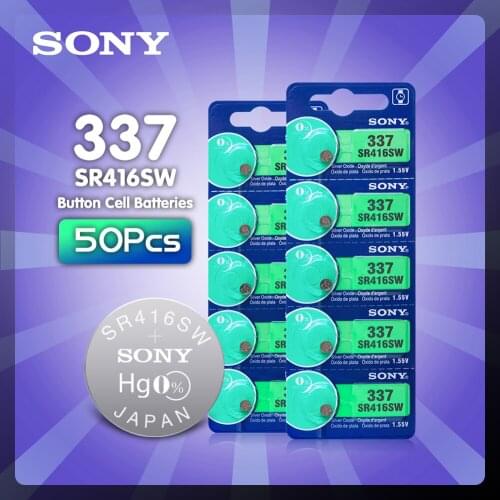 50Pcs Sony New LONG LASTING 1.55V 337 SR416SW 623 D337 V337 SP337 Watch Silver Oxide Battery Button Coin Cell MADE IN JAPAN