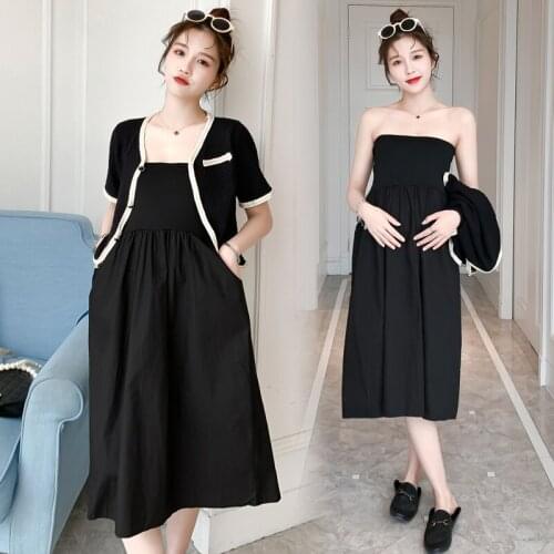 72430# Maternity Dress Summer Cotton Short Sleeves Loose Midi Dress Plus Size Pregnancy Dress Pregnant Women Suit