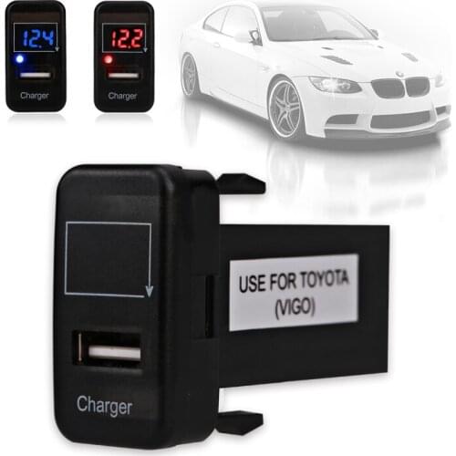 2 In 1 5V 2.1A Car USB Port Dashboard Phone Auto Charger Red/Bule LED Voltage Meter Universal Tester Indicator for Toyota Vigo