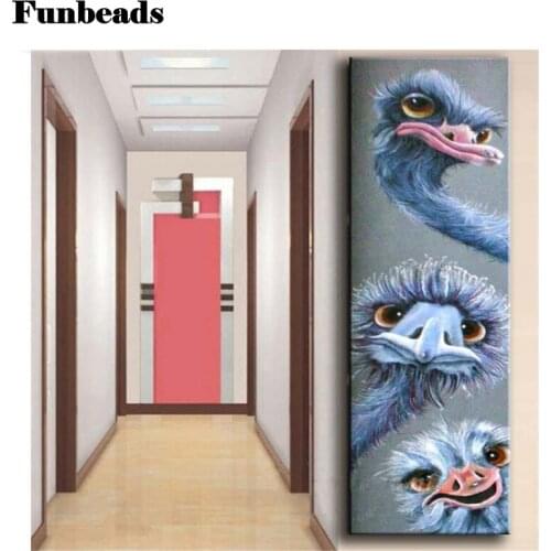 Large Diamond Painting Cross Stitch Three Ostrich 5D Diamond Embroidery Mosaic birds icons square round drill pop Murals FF670