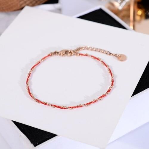 YUN RUO Rose Gold Color Lucky Red Line Bracelet Adjusted Fashion Woman Gift Titanium Steel Jewelry Never Fade Drop Shipping