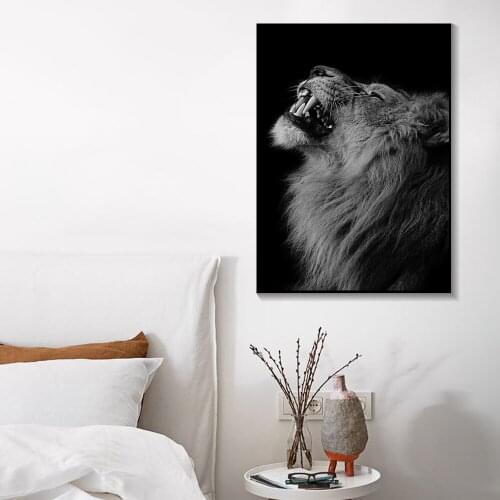 Black White Lion Animals Painting Poster Wall Art Canvas Prints Wall Picture for Living Room Bedroom Lions Head Nordic Art Decor
