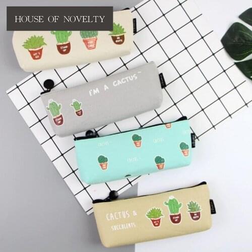 Creative Cactus & Succulents Plant Friend Canvas Large Capacity Pencil Bag Stationery Storage Organizer Case School Supply
