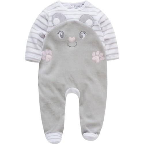 Infant Girls Rompers Bear Design Full Sleeve Newborn Baby Boys Winter Rompers One-Pieces Fotties Velour Warm Roupa de Bebes