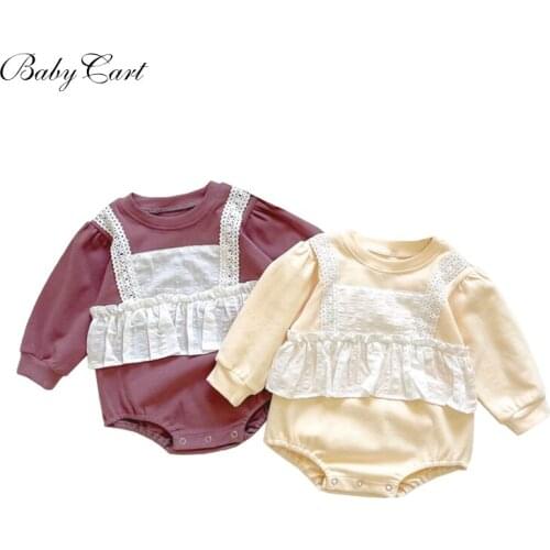 Baby Girl Bodysuit Cotton Long Sleeve Clothes Princess Lace Jumpsuit With Hat Autumn Toddler