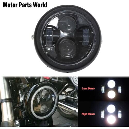 Motorcycle 6.5'' High Low Beam Retro Headlamp Round LED Headlight For Harley Sportster XL883 Dyna Fat Bob FXDF Choppers Custom