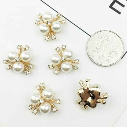Fine Three Pearl Flower Diy Ornaments Hair Appliques Daisy Rhinestone Alloy Flower Beads Diamond Crystal Beads Jewelry Decor