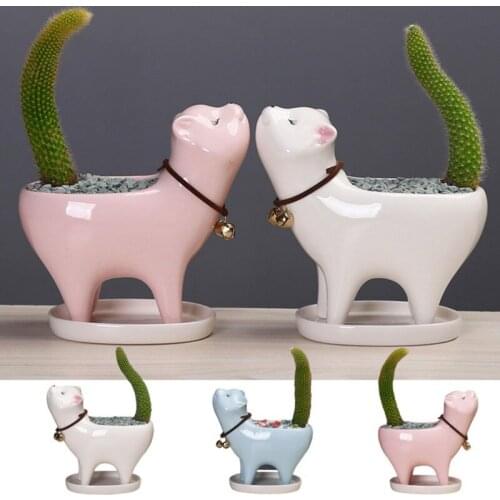 Cartoon Cat Flower Pots Ceramic Succulent Plants Pot Garden Balcony Plants Flowerpots Bonsai Cactus Planter Home Decoration G