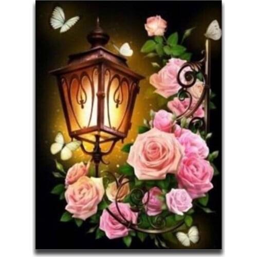 Kexinzu Full Square Drill 5D DIY Diamond Painting "Peony blue butterfly street light" diamond Embroidery Cross Stitch 3D Mosaic