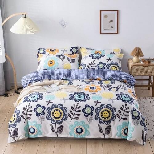 Blue Flowers Yellow Kids Comforter Bedding Set Cartoon Pink Luxury Fashion King Queen Twin Size Bed Linen Duvet Cover Set Gift