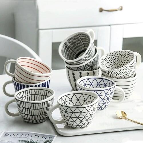 Creative Geometric Ceramic Mugs With Gold Handle Handmade Coffee Cups Irregular Shaped Tea Milk Mug Cup Unique Gifts Home Decor