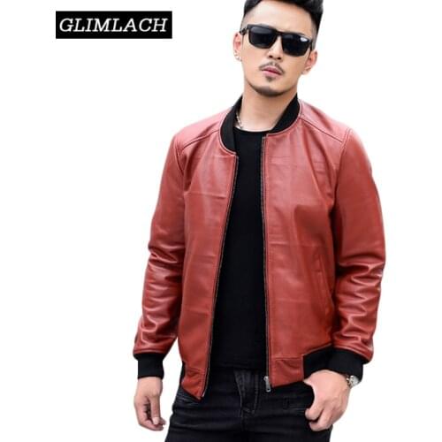 Red Large Size 4XL 100% Sheepskin Soft Real Leather Flight Jacket Men Aviation Genuine Leather Bomber Jacket Aviator Pilot Coat