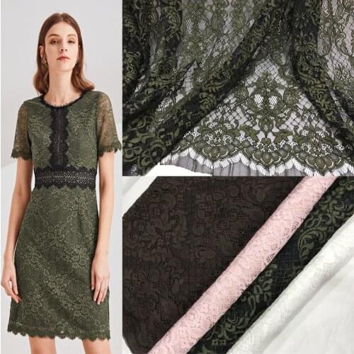 LASUI 2019 NEW 3 Meters Army Green, Brown, White, Pink embroidery hollow france eyelash lace fabric DIY dress C0331