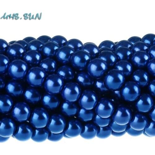 MHS.SUN 3MM-16MM Sapphire blue Imitation Glass Pearl Beads Loose Round Fake Pearl Beads For Jewelry Making Clothing Decoration