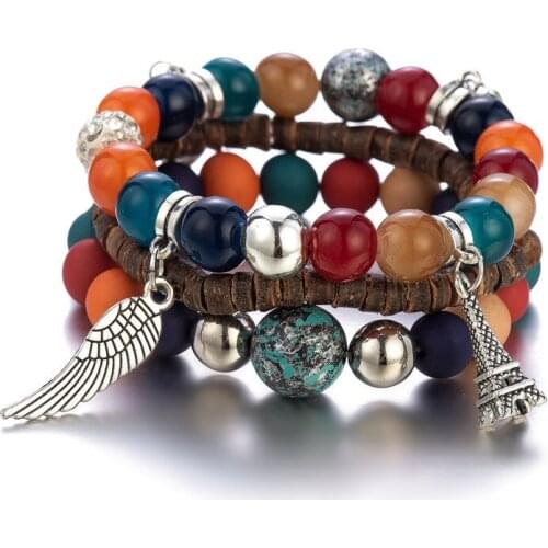 Ethnic Bohemian Hangmade Multi-layer Wings Pendant Wrap Charm Beaded Bracelet for Women Wedding Party Accessories Jewelry Gift