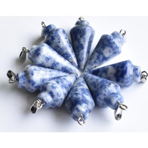 Fashion hot selling Natural sodalite pendulum circular Cone charms Pendants for jewelry making 10pcs/lot wholesale free