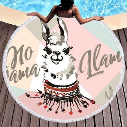 Cartoon Alpaca Llama 150cm Round Beach Towel Wall Picnic Blanket Portable Outdoor Sport Kids Gift Yoga Mat T623