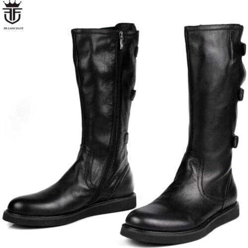 FR.LANCELOT 2020 mens Boots real leather boot zip up Men Short Boots thick heel ankle buckle booties flat heel mens booties