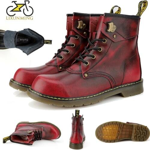 2021 New Waterproof Men Boots Leather Martin Boots Men Retro Lace-up Boots Couple Large Size Motorcycle Leather Boots SIZE 35-48