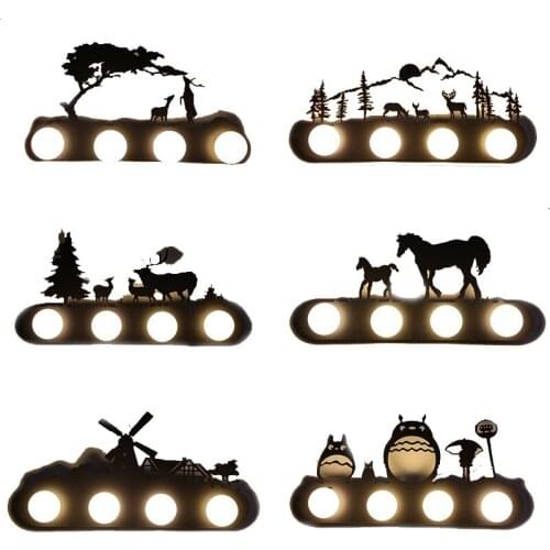Cartoon Animal Wall Light Industrial Mustang Horse LED Wall Lamp Forest Deer Windmill Wall Luminaire For bar Bedroom Study Loft