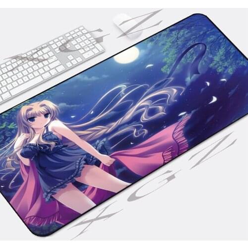 XGZ Trees Long Hair Big Eyes Sexy Anime Girl Chest Mousepad Game Non-slip Locking Edge Mouse Pad Desk CS GO / Work XXL