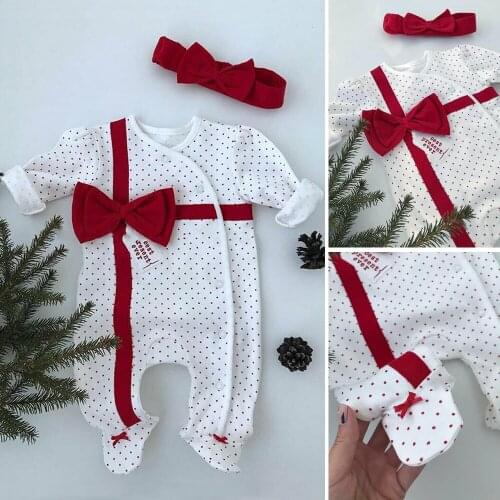 2020 New Fashion Fall Autumn Christmas Newborn Baby Girl Boy Clothes Set Romper Headband Xmas Birthday Gift Footies ropa de bebe