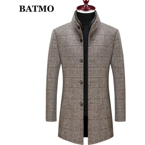BATMO 2021 new arrival autumn&winter wool Plaid trench coat men,mens overcoat ,plus-size M-4XL A831
