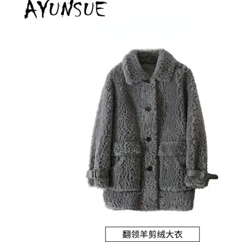 AYUNSUE Winter Sheep Shearling Coat Female 2021 Warm Casual Real Fur Coat Women Short Wool Jacket Elegant Casaco Feminino Gxy186