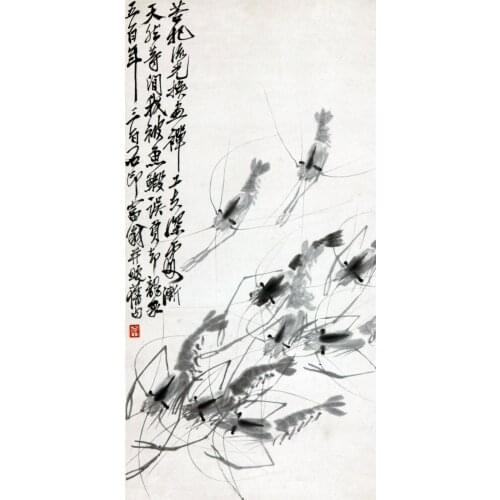 Scenery canvas prints landscape modern Chinese artist masterpiece poster home decal art animals seascape Shrimps by Qibaishi