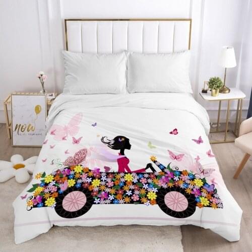 3D HD Duvet Cover King/queen/custom size,comforter Cover 220/240,1pc Quilt cover,luxury Bedding Cartoon Colorful Flower Fairy