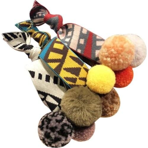 Women Girls Faux Fur Pompom Elastic Hair Bands Headwear Geometric Scrunchies Headband Hair Ties Ponytail Holder Hair Accessories