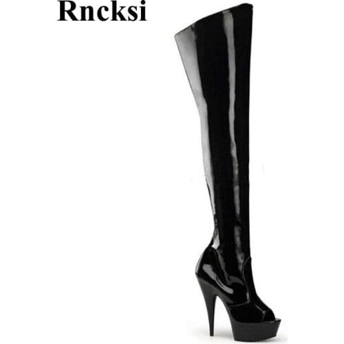 Rncksi New Spring Women Sexy Fish Toe 15cm High Heels Night Club Over The Knee Boots Girl Pole Dancing Party Shoes Boots