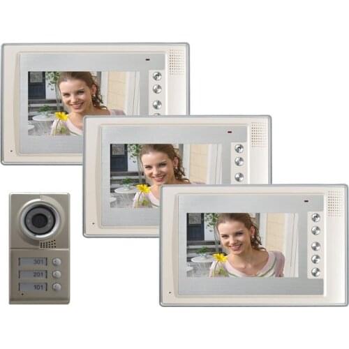 Home security intercom system top quality 7 inch color LCD video doorphone/intercom doorbell/video door phone for 3-apartments