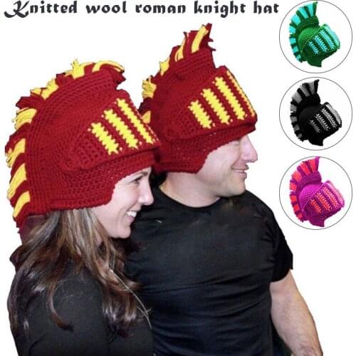 Spartan Helmet Knight Crochet Hat Knitted Hat Ski Funny Face Cover Warm Winter Caps Beanie for Men Women Health99