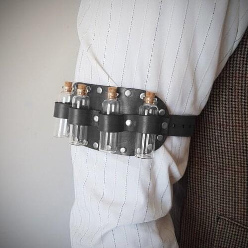 Medieval Steampunk Alchemist Armband Armlet Leather Leg Garter Belt Arm Sleeve Small Bottle Holder Larp Apothecary Thigh Harness