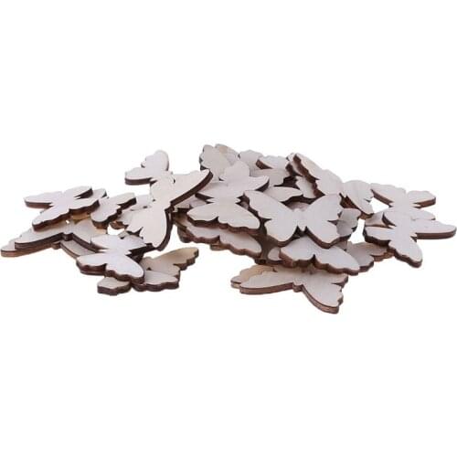 50pcs Cut Wood Butterfly Embellishment Wooden Shape Craft Wedding Decor B0KB