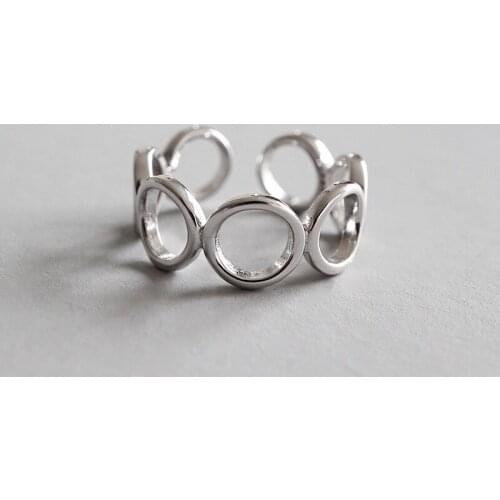 YPAY 100% Real 925 Sterling Silver Adjustable Rings for Women Geometric Round Hollow Open Finger Ring Fine Jewelry Gifts YMR254